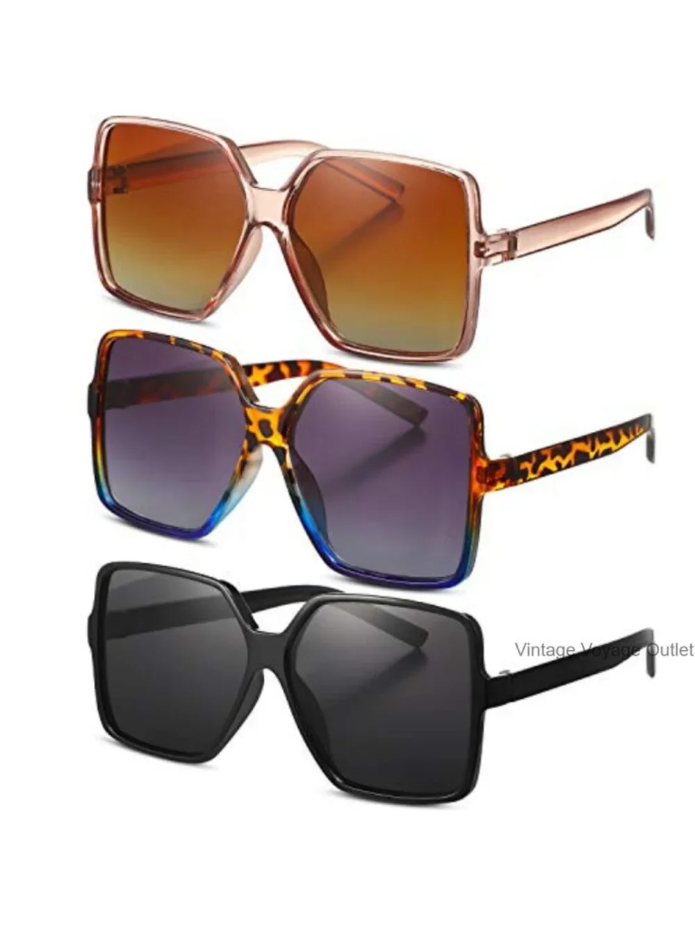 3 Pack Vintage Oversized Square Sunglasses UV Protection
